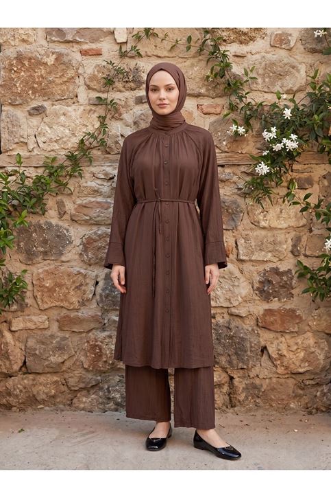 Hakim Yaka Uzun Pantolonlu Takım-Kahve