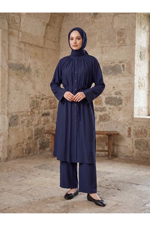 Hakim Yaka Uzun Pantolonlu Takım-Lacivert