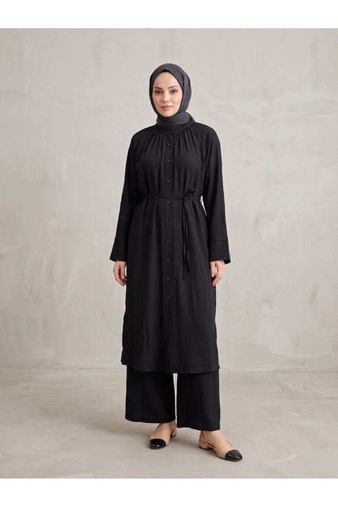 Hakim Yaka Uzun Pantolonlu Takım-Siyah