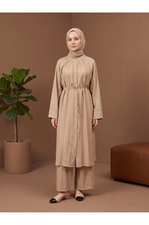 Hakim Yaka Uzun Pantolonlu Takım-Vizon