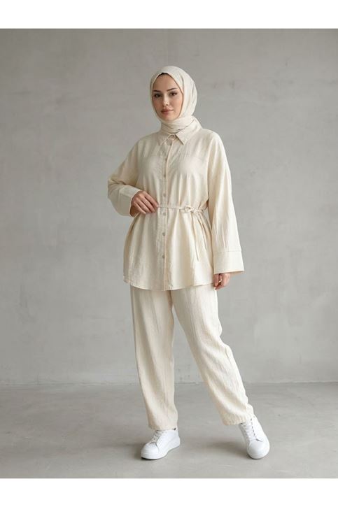 Roba Detay Pantolonlu Çilek Takım-Bej