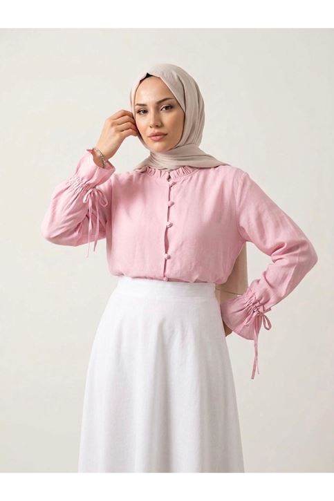 Kol Tünel Yaka Fırfır Tunik-Pembe