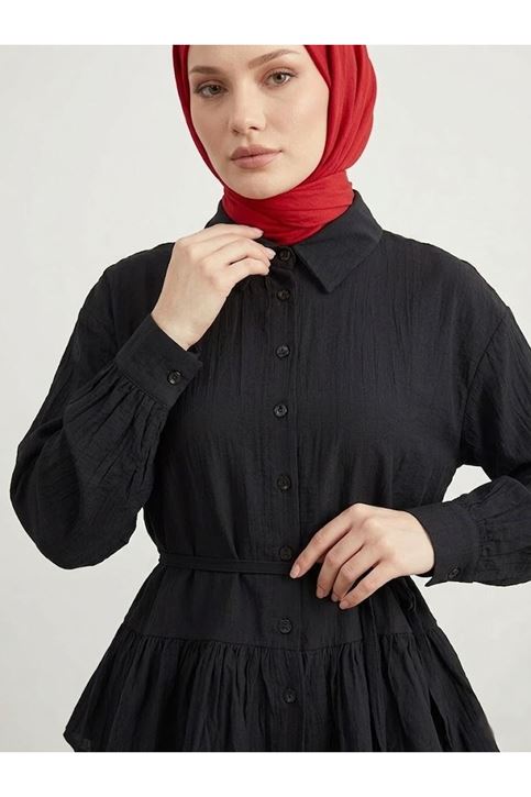 Büzgülü Etekli Çilek Takım-Siyah