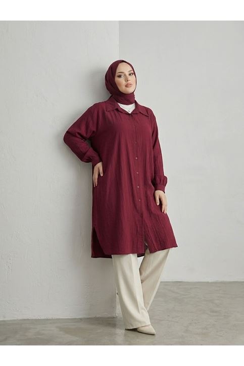 Yırtmaç Detay Uzun Tunik-Bordo