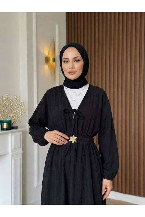 Kuşak Aksesuar Detay BAĞLAMALI eLBİSE-Siyah
