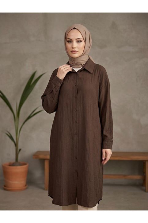 Arka A Pile Uzun Tunik-Kahve