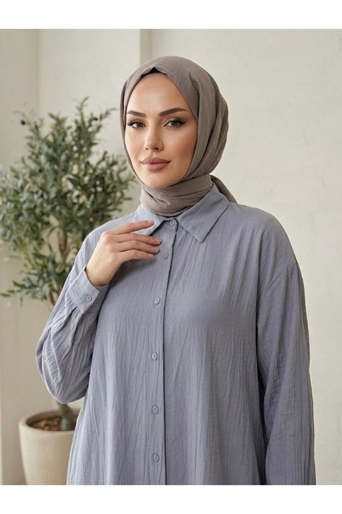 Arka A Pile Uzun Tunik-Gri