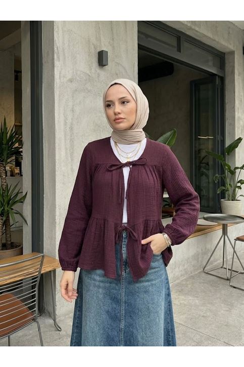 İki Bağlamalı Müslin Tunik-Bordo