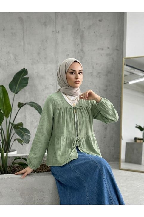 İki Bağlamalı Müslin Tunik-Mint