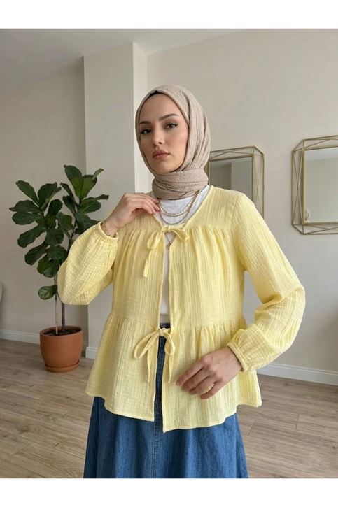 İki Bağlamalı Müslin Tunik-Sarı