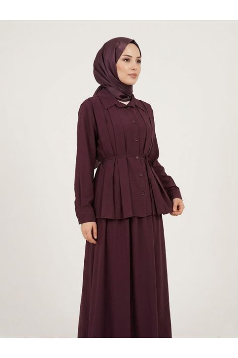 Ön Pilikaşe Etekli Takım-Bordo