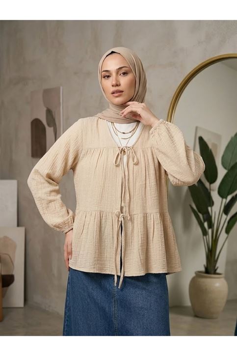İki Bağlamalı Müslin Tunik-Bej