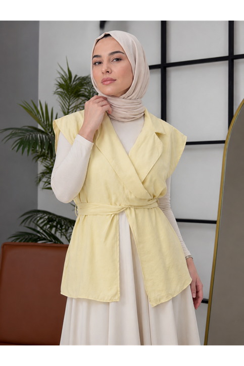 Yaka Bağlamalı Yelek-Sarı