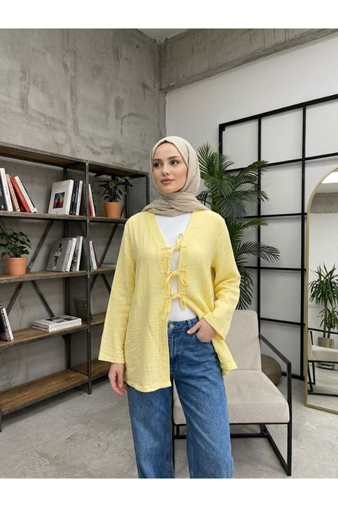 Üç Bağcıklı MüslinTunik-Sarı