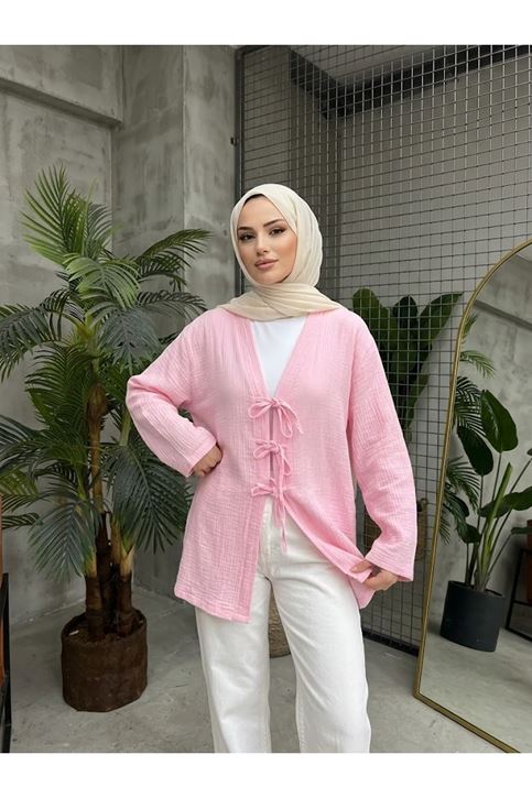 Üç Bağcıklı MüslinTunik-Pembe