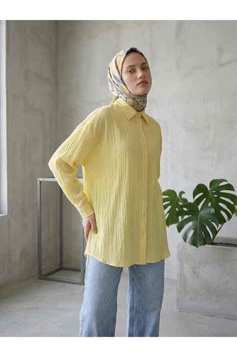 Kendinden Çizgili Tunik-Sarı