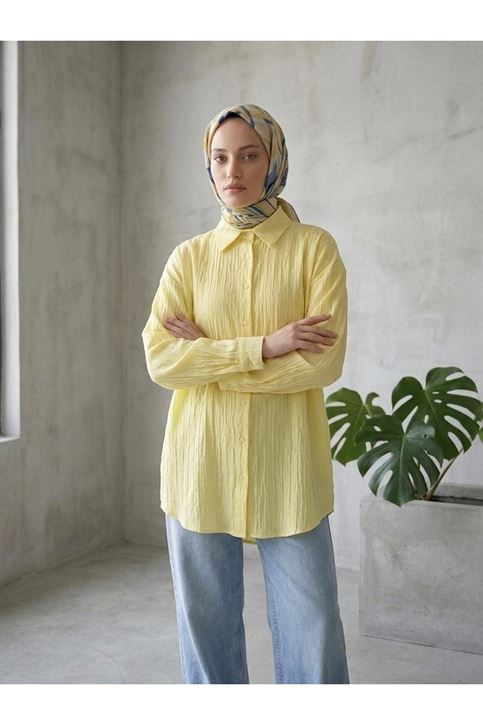 Kendinden Çizgili Tunik-Sarı