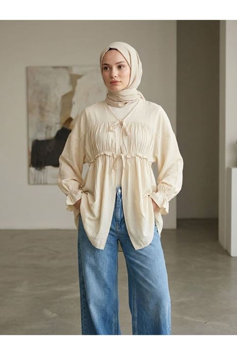 Büzgülü Bağlamalı Tunik-Taş