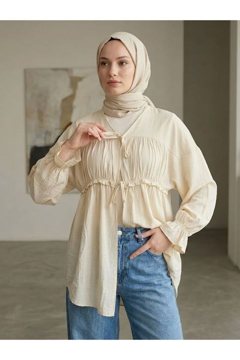 Büzgülü Bağlamalı Tunik-Taş