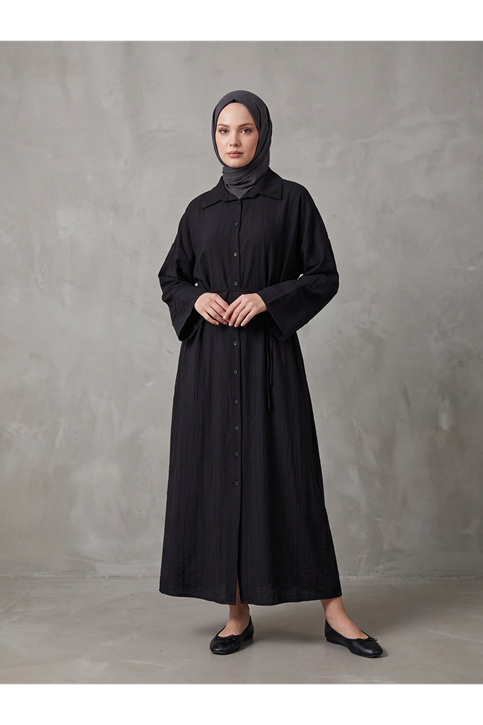 Pat Detay Elbise-Siyah