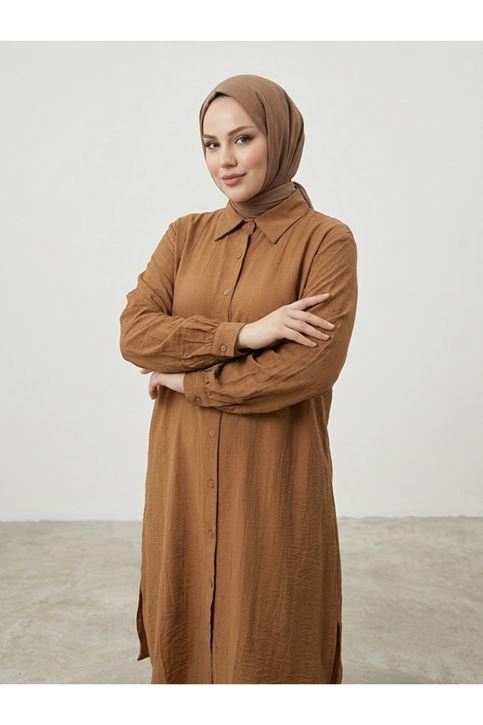 Yırtmaç Detay Uzun Tunik-Taba