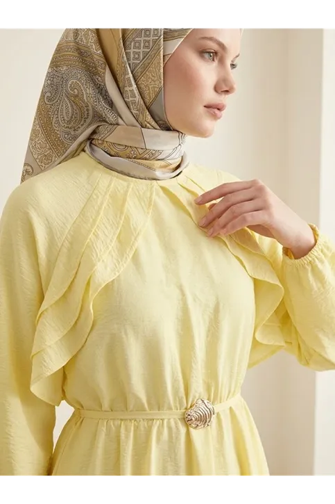 Fırfır Detay Elbise-Sarı