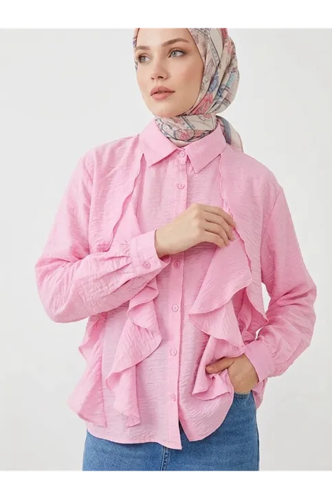Fırfır Detay Tunik-Pembe