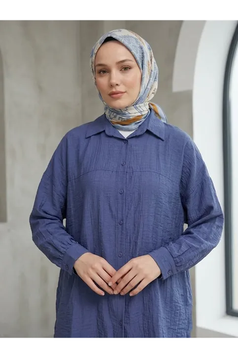 Ön Roba Detaylı Tunik-İndigo