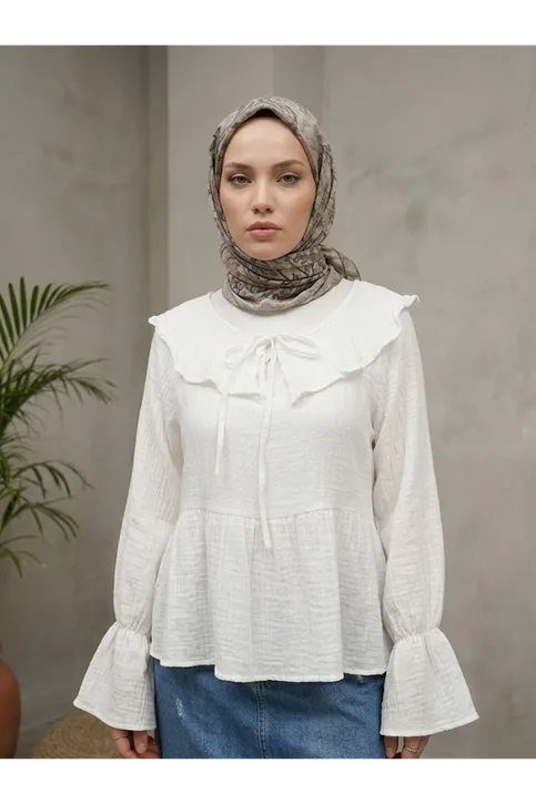 Yaka Bağlamalı Tunik-Ekru