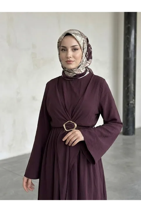 Önü Bağlamalı Aksesuar Detay Elbise-Bordo