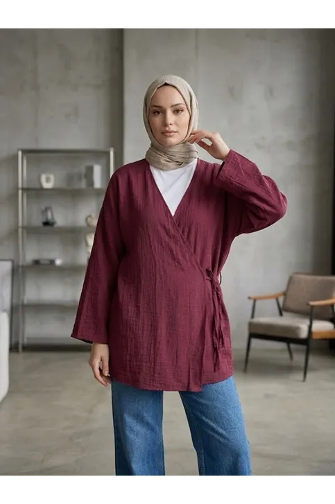 Yan Bağlamalı Çilek Tunik-Bordo