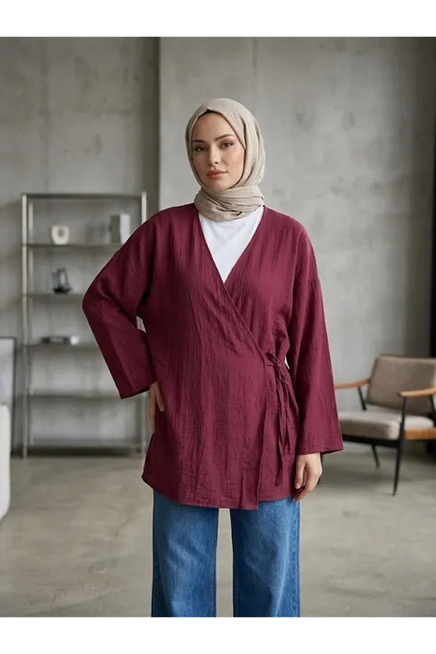 Yan Bağlamalı Çilek Tunik-Bordo