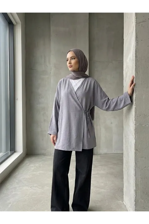 Yan Bağlamalı Çilek Tunik-Gri