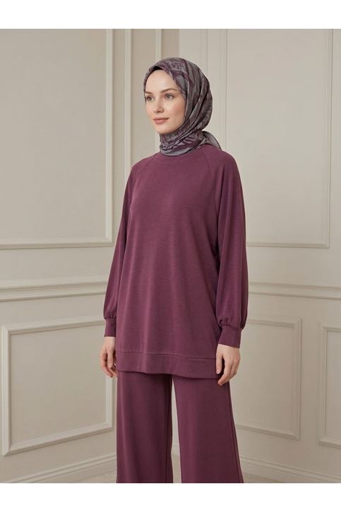 Ön Parçalı Yırtmaç Detay Pantolonlu Takım-Bordo