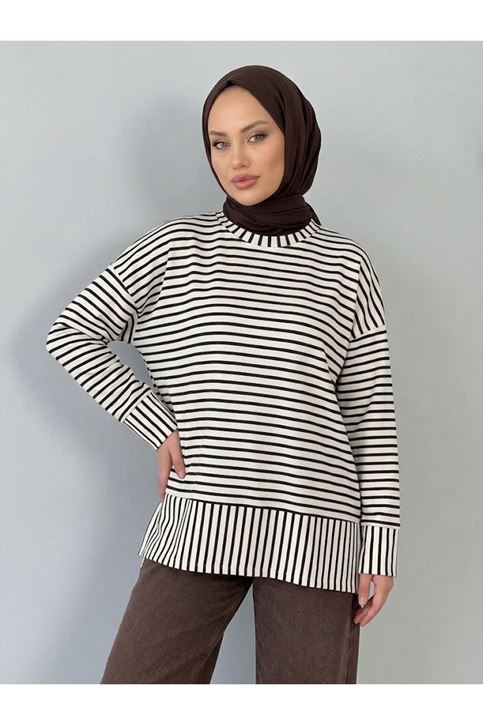 Çizgili Oysho Tunik-Kahve