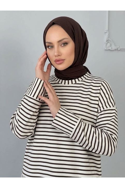 Çizgili Oysho Tunik-Kahve