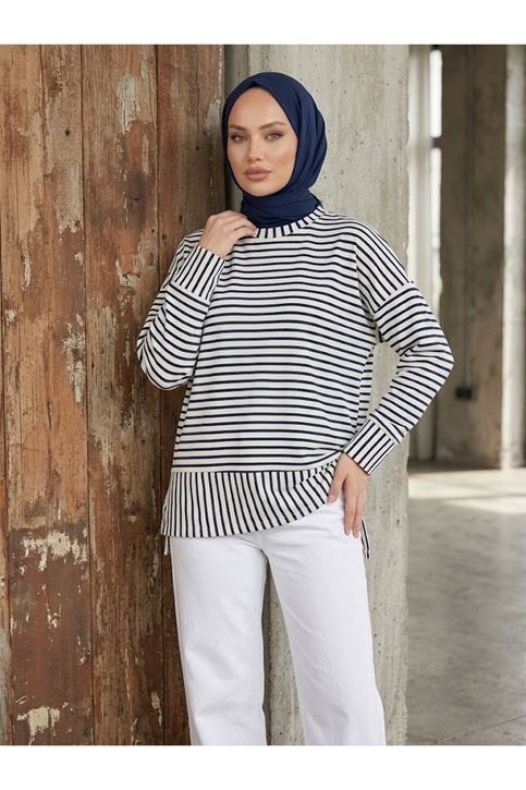 Çizgili Oysho Tunik-Lacivert