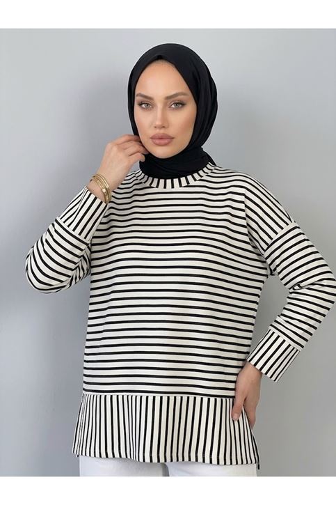 Çizgili Oysho Tunik-Siyah