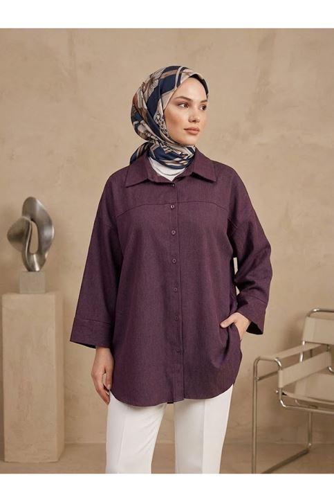 Takma Manşet Kot Tunik-Bordo