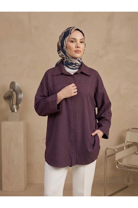 Takma Manşet Kot Tunik-Bordo