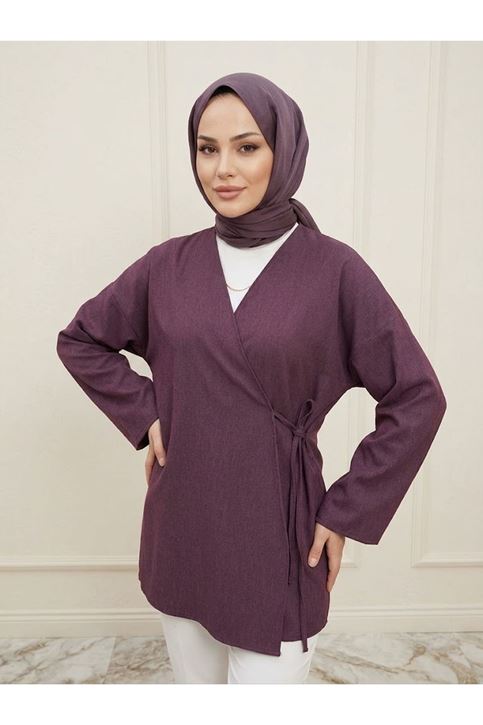 Yan Bağlamalı Kot Tunik-Bordo