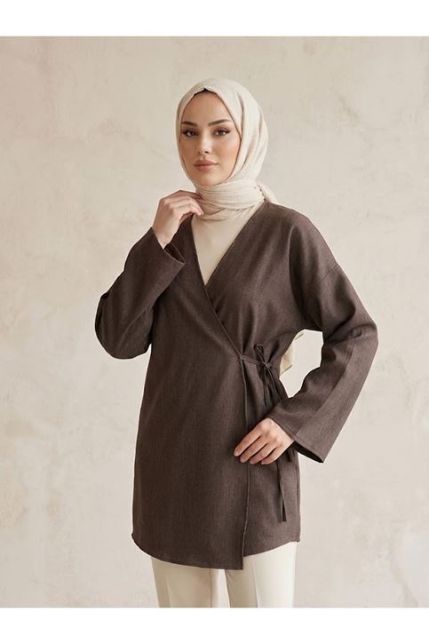 Yan Bağlamalı Kot Tunik-Kahve