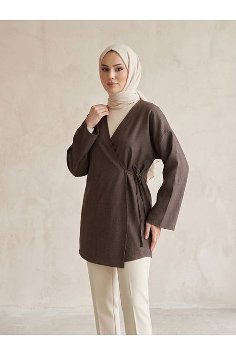 Yan Bağlamalı Kot Tunik-Kahve