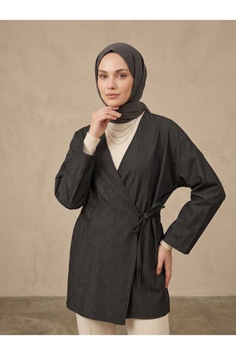 Yan Bağlamalı Kot Tunik-Siyah