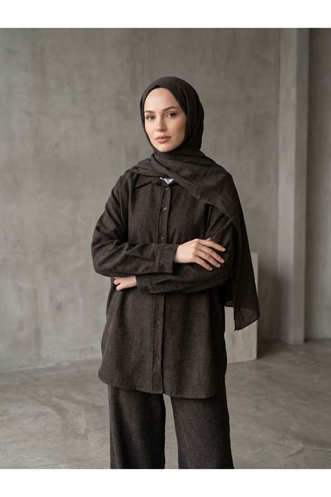 Denim Modal Pantolonlu Takım-Kahve