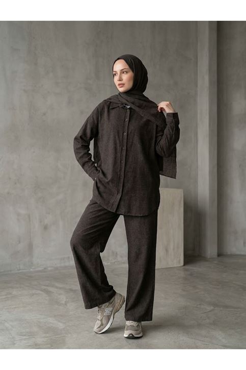 Denim Modal Pantolonlu Takım-Kahve