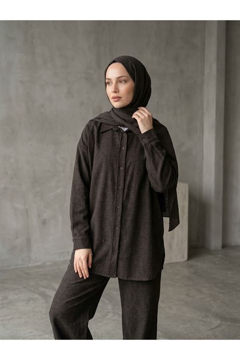 Denim Modal Pantolonlu Takım-Kahve