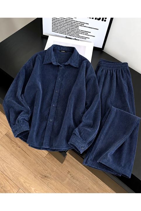 Denim Modal Pantolonlu Takım-Mavi