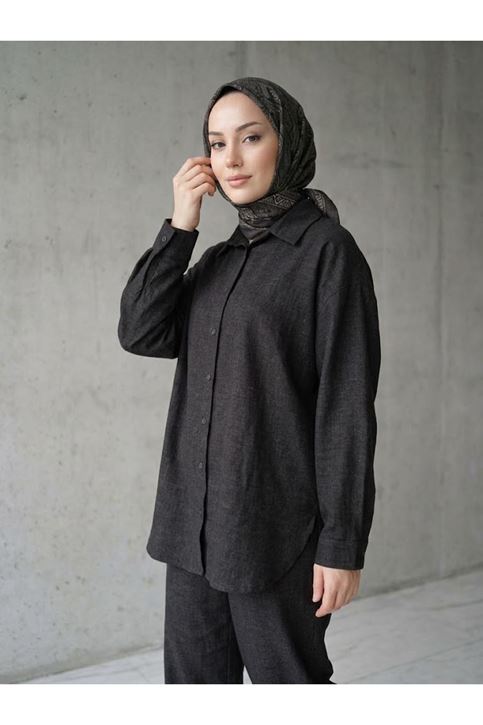 Denim Modal Pantolonlu Takım-Siyah