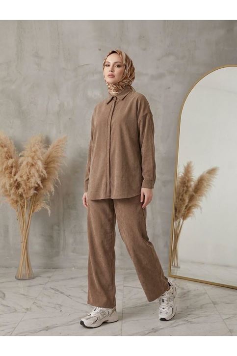 Denim Modal Pantolonlu Takım-Vizon